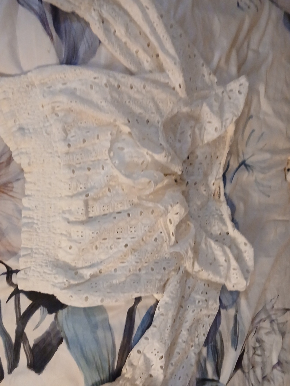 White Eyelet Off-Shoulder Smocked Casual Top